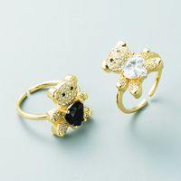 Retro Copper-plated Real Gold Micro-inlaid Zircon Heart-shaped Bear Ring main image 1