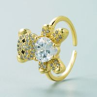 Retro Copper-plated Real Gold Micro-inlaid Zircon Heart-shaped Bear Ring main image 4