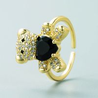 Retro Copper-plated Real Gold Micro-inlaid Zircon Heart-shaped Bear Ring main image 5