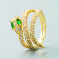 European And American Personality Snake Shape Copper Plated 18k Gold Micro Inlaid Zircon Ring main image 3