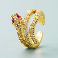 European And American Personality Snake Shape Copper Plated 18k Gold Micro Inlaid Zircon Ring main image 4