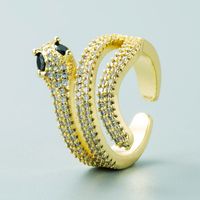 European And American Personality Snake Shape Copper Plated 18k Gold Micro Inlaid Zircon Ring main image 5