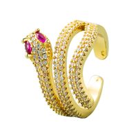 European And American Personality Snake Shape Copper Plated 18k Gold Micro Inlaid Zircon Ring main image 6