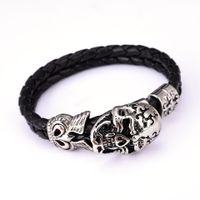 Men's Genuine Leather Titanium Steel Skull Bracelet sku image 1