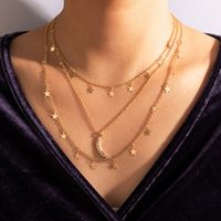 Mode Simple Bijoux Alliage Lune Multicouche Collier Star Disque Trois Couches Collier main image 1