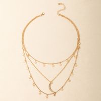 Mode Simple Bijoux Alliage Lune Multicouche Collier Star Disque Trois Couches Collier main image 5