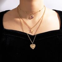 Fashion Letter Heart-shape Three-layer Necklace Imitation Crystal Inlaid Multi-layer Necklace main image 2