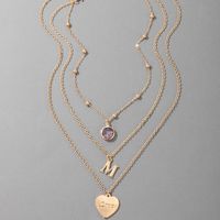 Fashion Letter Heart-shape Three-layer Necklace Imitation Crystal Inlaid Multi-layer Necklace main image 3