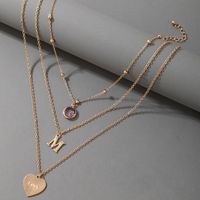 Fashion Letter Heart-shape Three-layer Necklace Imitation Crystal Inlaid Multi-layer Necklace main image 5