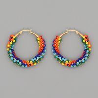 Geometric Wave Glass Color Rice Bead Large Hoop Earrings main image 1