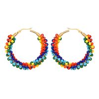 Geometric Wave Glass Color Rice Bead Large Hoop Earrings main image 6