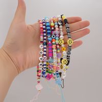Ethnic Rainbow Striped Beads Smiley Face Soft Ceramic Eyes Beaded Mobile Phone Chain main image 4
