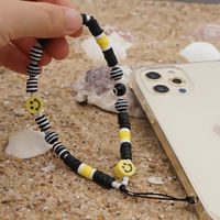 Ethnic Rainbow Striped Beads Smiley Face Soft Ceramic Eyes Beaded Mobile Phone Chain main image 5