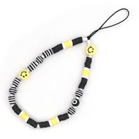 Ethnic Rainbow Striped Beads Smiley Face Soft Ceramic Eyes Beaded Mobile Phone Chain main image 6