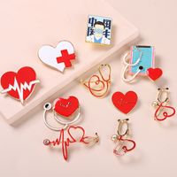 Tendance Stéthoscope Série Médicale Broche Stéthoscope Créatif Électrocardiogramme Docteur Forme Insigne De Peinture main image 4