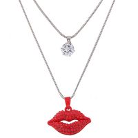 Korean Fashion Metal Simple Flashing Diamond Lips Double Long Necklace main image 1