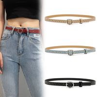The New Plaid Pattern Decoration Thin Belt Fashion Oval Buckle All-match Jeans Belt main image 1