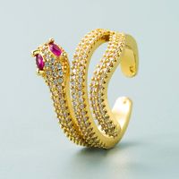 European And American Personality Snake Shape Copper Plated 18k Gold Micro Inlaid Zircon Ring sku image 1