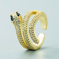 European And American Personality Snake Shape Copper Plated 18k Gold Micro Inlaid Zircon Ring sku image 3