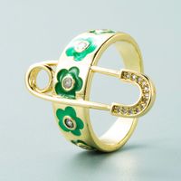 Fashion Brooch Flower Dripping Oil Copper Gold-plated Micro-inlaid Zircon Ring sku image 2