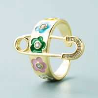 Fashion Brooch Flower Dripping Oil Copper Gold-plated Micro-inlaid Zircon Ring sku image 3