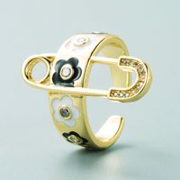 Fashion Brooch Flower Dripping Oil Copper Gold-plated Micro-inlaid Zircon Ring sku image 4