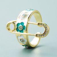 Fashion Brooch Flower Dripping Oil Copper Gold-plated Micro-inlaid Zircon Ring sku image 6