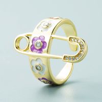Fashion Brooch Flower Dripping Oil Copper Gold-plated Micro-inlaid Zircon Ring sku image 7