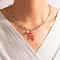 Fashion Resin Fawn Single Necklace Pearl Lock Clavicle Chain sku image 1
