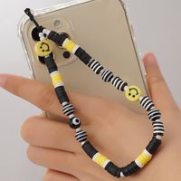 Ethnic Rainbow Striped Beads Smiley Face Soft Ceramic Eyes Beaded Mobile Phone Chain sku image 1