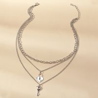 Fashion Long Tassel Key Love Lock Multi-layered Necklace sku image 1