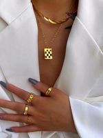 Fashion Square Plaid Double-layer Clavicle Chain Hip Hop Twist Snake Bone Chain Copper Necklace sku image 1