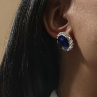 Boucles D&#39;oreilles Pour Femmes En Alliage De Cristaux Bleus Et Diamants main image 3
