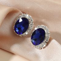 Women's Blue Crystal Alloy Diamond Stud Earrings sku image 1