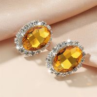 Aretes Con Gemas Grandes Con Incrustaciones De Diamantes De Imitación Para Mujer main image 1