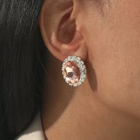 Pendientes De Botón De Gema Rosa Con Incrustaciones De Diamantes De Imitación Para Mujer main image 3