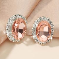 Women's Rhinestone Inlaid Pink Gem Stud Earrings sku image 1