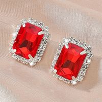 Women's Rhinestone Inlaid Red Gem Stud Earrings sku image 1