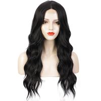 Longue Perruque Ondulée Noire Pour Les Femmes Perruque En Fibre Résistante À La Chaleur Pour Cheveux Synthétiques main image 3