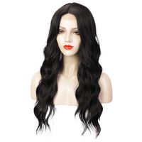 Longue Perruque Ondulée Noire Pour Les Femmes Perruque En Fibre Résistante À La Chaleur Pour Cheveux Synthétiques main image 7