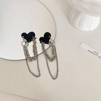 Korea Black Heart Tassel Chain Earrings Wholesale main image 1