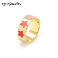 Sweet Cute Ring Female 2021 Popular Hot Europe And America Cross Border Supply Copper-plated Gold Ring Dripping Oil Xingx Ring sku image 2