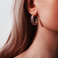 Boucles D&#39;oreilles Créoles En Métal Argenté Multicouches À La Mode Pour Femmes main image 4