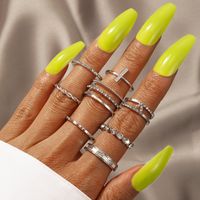 Fashion Rings For Women Twist Diamond Open Slotted Ring 8-piece Retro Joint Ring Set sku image 3