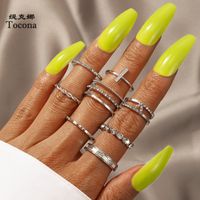 Fashion Rings For Women Twist Diamond Open Slotted Ring 8-piece Retro Joint Ring Set sku image 4