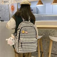 Plaid School Bag Female Korean Casual Junior High School College Student Backpack main image 3