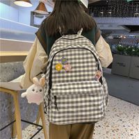 Plaid School Bag Female Korean Casual Junior High School College Student Backpack main image 4