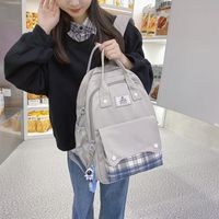 Korean Personality Portable Lattice Backpack Female Japanese Fashion Solid Color Double-layer College Student School Bag main image 4