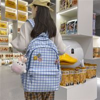 Plaid School Bag Female Korean Casual Junior High School College Student Backpack sku image 12