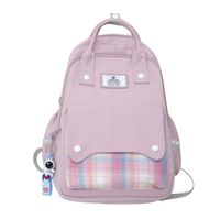 Korean Personality Portable Lattice Backpack Female Japanese Fashion Solid Color Double-layer College Student School Bag sku image 1